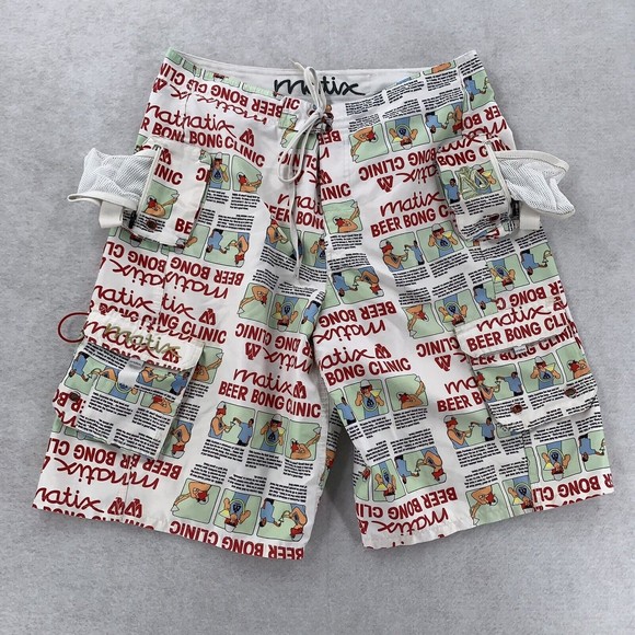 Matix Cargo Board Shorts‎ Swim Trunks Beer Bong  Print Hidden Beer Holders 34 - Picture 1 of 6